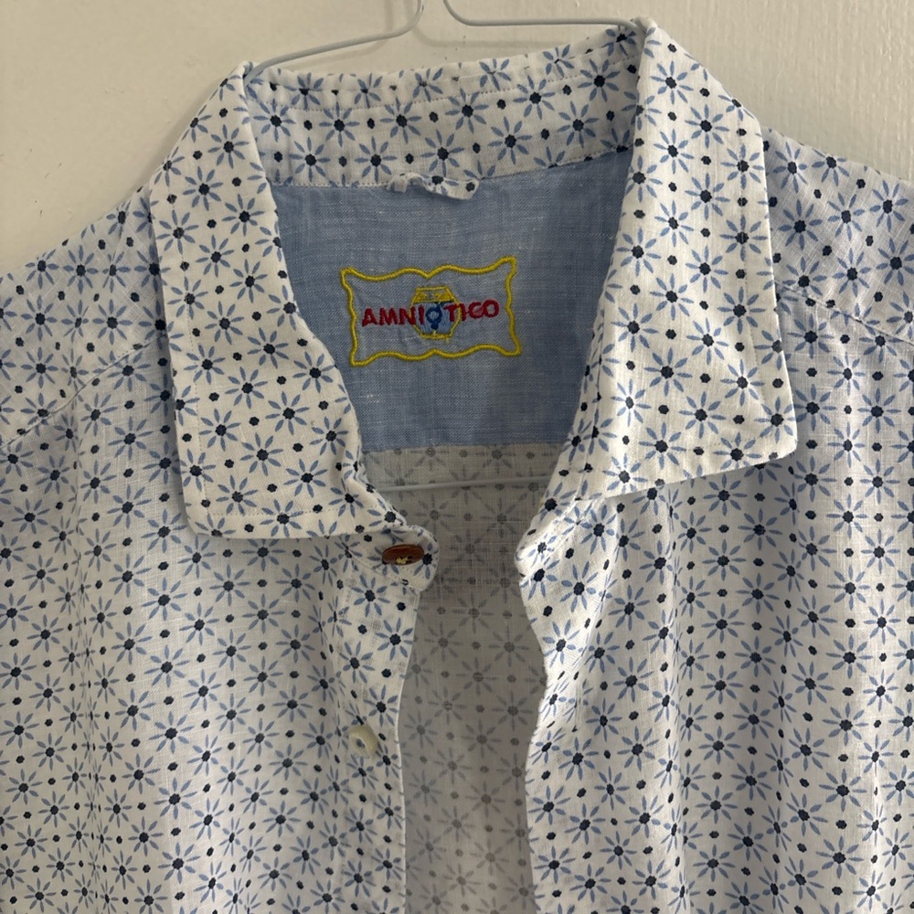 Men's White and Blue Geometric Shirt